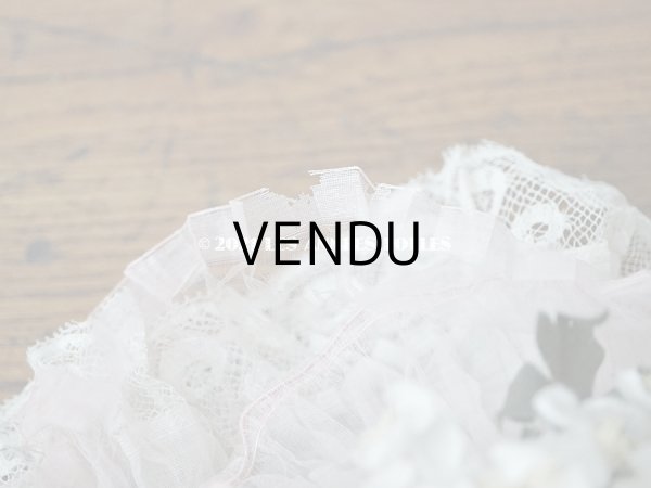 画像14: 1900年代 アンティーク ドールハット レース ＆ ピンクのシルクシフォン ＆ 薔薇の布花付き (14)