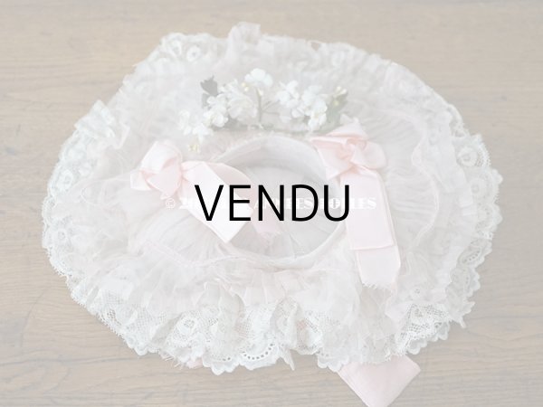 画像7: 1900年代 アンティーク ドールハット レース ＆ ピンクのシルクシフォン ＆ 薔薇の布花付き (7)