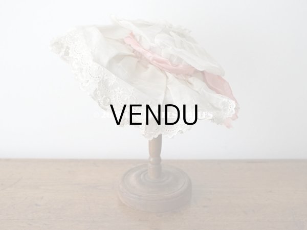 画像3: 1900年代 アンティーク ドールハット レース ＆ ピンクのシルクシフォン ＆ 薔薇の布花付き (3)