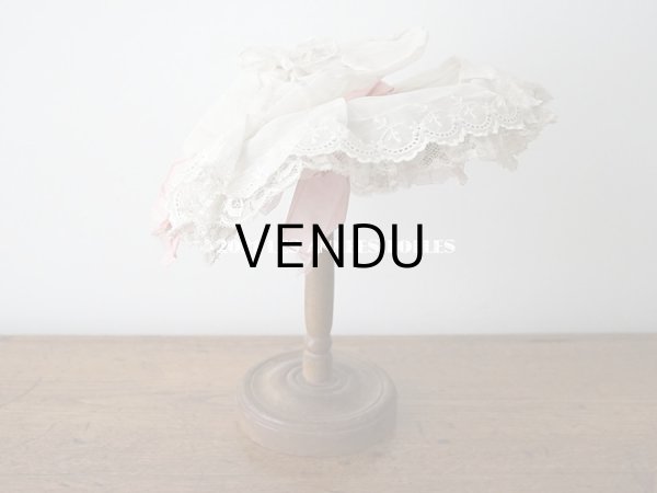 画像4: 1900年代 アンティーク ドールハット レース ＆ ピンクのシルクシフォン ＆ 薔薇の布花付き (4)