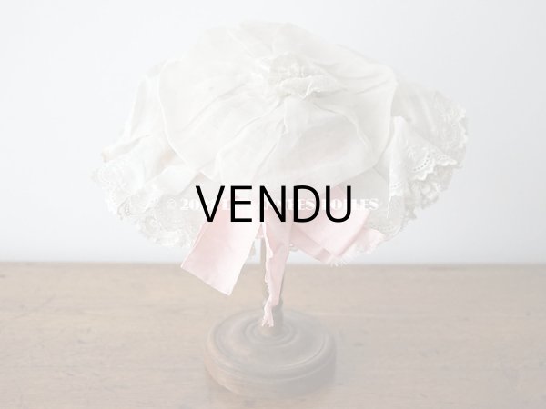 画像5: 1900年代 アンティーク ドールハット レース ＆ ピンクのシルクシフォン ＆ 薔薇の布花付き (5)