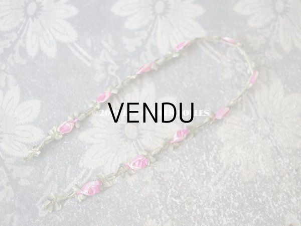 画像5: 未使用 1900年代 アンティーク シルク製  薔薇のロココトリム ピンク　31cm (5)