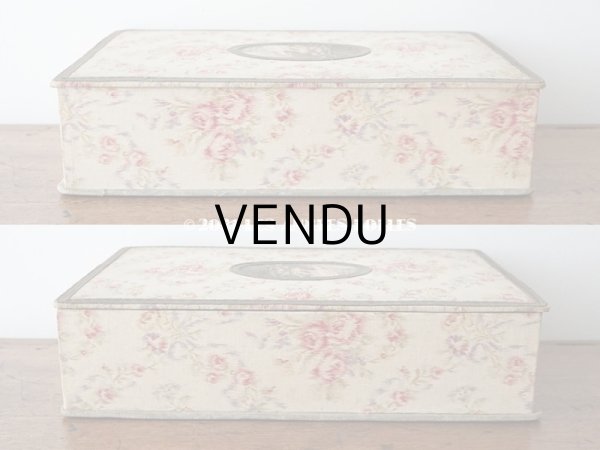 画像8: 1900年代 アンティーク 薄紫色のリボン & 薔薇のガーランド  カルトナージュボックス (8)