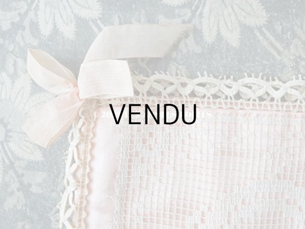 画像8: アンティーク 天使＆薔薇のハンキーケース 小さなポシェット ピンク フィレレース (8)