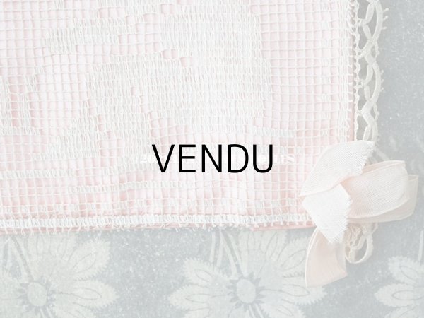 画像10: アンティーク 天使＆薔薇のハンキーケース 小さなポシェット ピンク フィレレース (10)