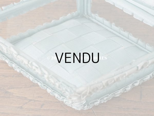 画像6: アンティーク リボンワークのジュエリーボックス スモーキーブルー ガラスケース (6)