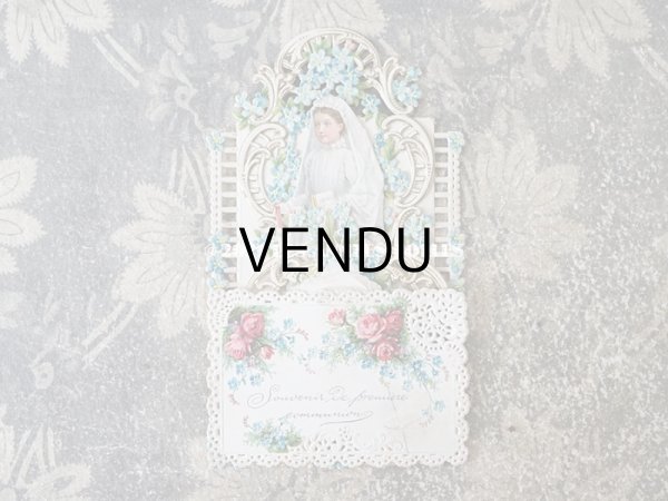 画像8: 1900年代 アンティーク  初聖体の立体カニヴェ 勿忘草 プルミエール・コミュニオン (8)