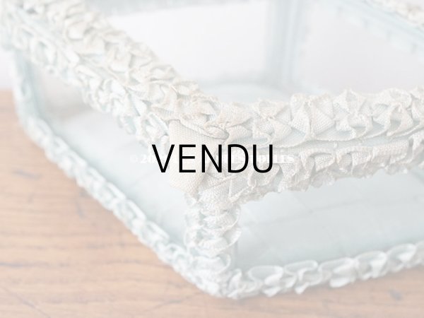 画像12: アンティーク リボンワークのジュエリーボックス スモーキーブルー ガラスケース (12)