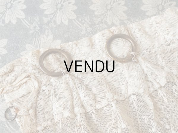 画像5: アンティーク カーテン (ペア) リボン柄 アイボリー＆キャメル色 85〜120cm幅×高さ275cmのカーテン2点 (5)