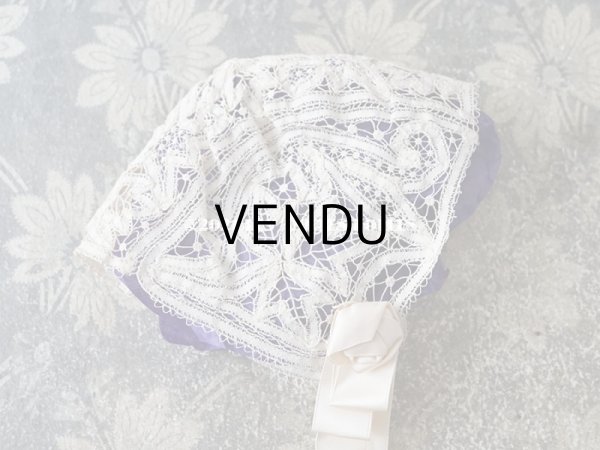 画像4: アンティーク  ドール用 レースのボネ　パウダービンクのリボン付 (4)