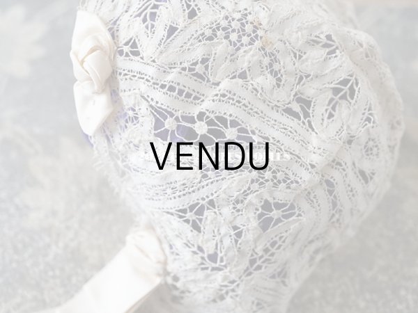 画像11: アンティーク  ドール用 レースのボネ　パウダービンクのリボン付 (11)