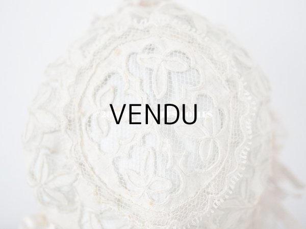 画像11: アンティーク ドール用 ベビー用 小さなボネ 透かし入り花模様のレース　＆　ベビーブルーのシルク地　＆　グレイッシュピンクのリボン (11)