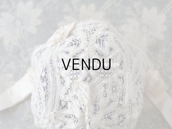 画像9: アンティーク  ドール用 レースのボネ　パウダービンクのリボン付 (9)