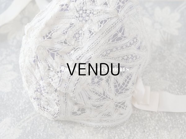 画像10: アンティーク  ドール用 レースのボネ　パウダービンクのリボン付 (10)