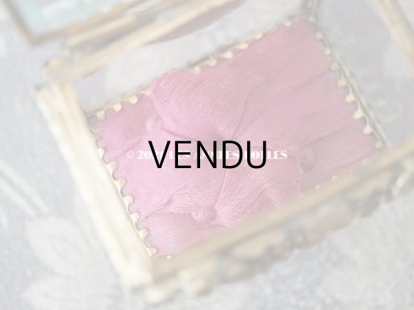 画像10: アンティーク ジュエリーボックス 花とリーフのガーランド シルク製クッション スモーキーレッド (10)