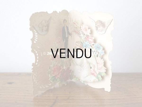 画像4: 1900年 アンティーク  初聖体の立体カード 見開き型　鈴蘭　＆　勿忘草  (4)