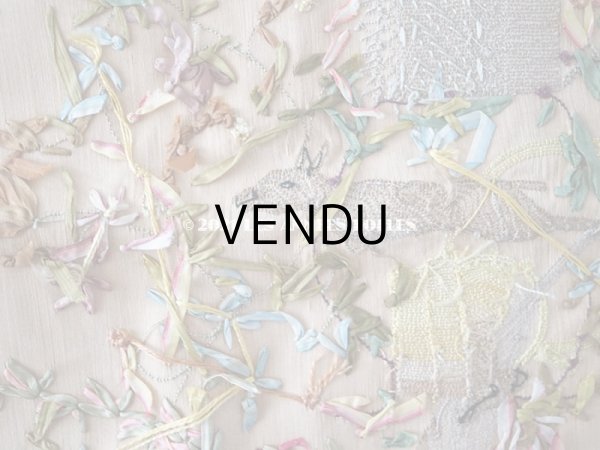 画像20: 18世紀末　アンティーク ロココ調 シルク製　大きなパネル　リボン刺繍　＆　ボーヴェ刺繍 70×52cm  (20)