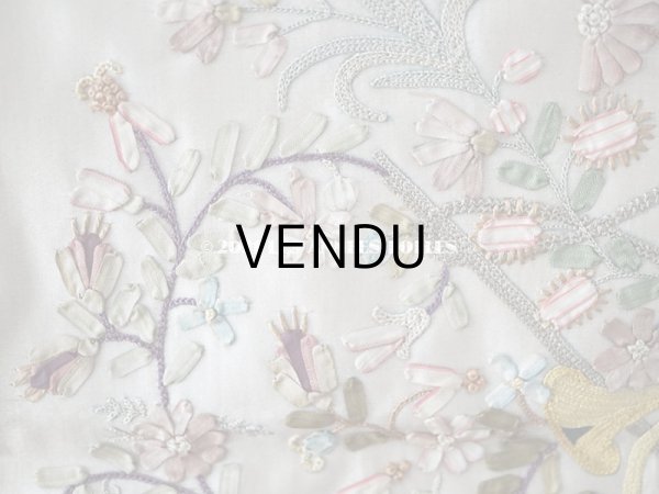 画像6: 18世紀末　アンティーク ロココ調 シルク製　大きなパネル　リボン刺繍　＆　ボーヴェ刺繍 70×52cm  (6)