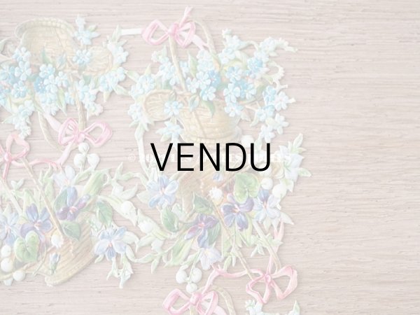 画像5: 1900年代 アンティーク ダイカットクロモ　薔薇&菫＆鈴蘭＆勿忘草の花かご　9ピースのセット (5)