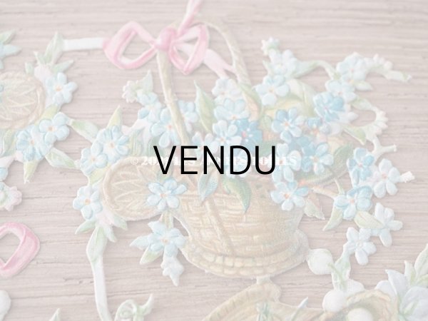 画像9: 1900年代 アンティーク ダイカットクロモ　薔薇&菫＆鈴蘭＆勿忘草の花かご　9ピースのセット (9)