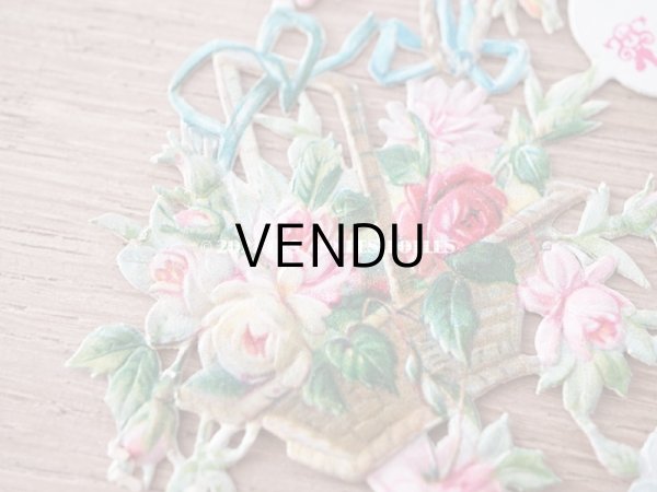 画像7: 1900年代 アンティーク ダイカットクロモ　薔薇&菫＆鈴蘭＆勿忘草の花かご　9ピースのセット (7)