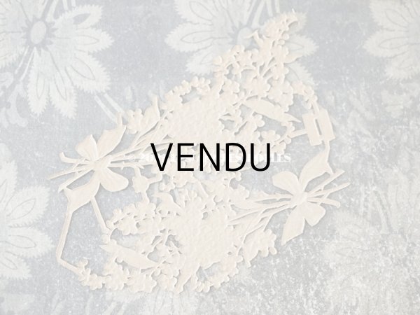 画像5: 1900年代 アンティーク ダイカットクロモ　リボンが結ばれた勿忘草の大きなブーケ　2ピースのセット (5)