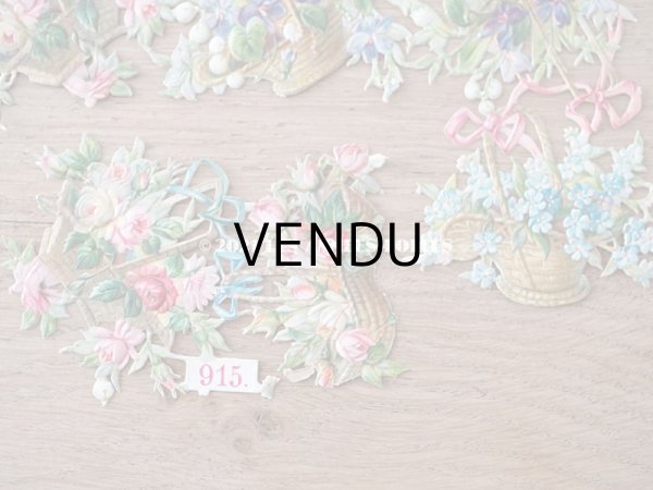画像6: 1900年代 アンティーク ダイカットクロモ　薔薇&菫＆鈴蘭＆勿忘草の花かご　9ピースのセット (6)