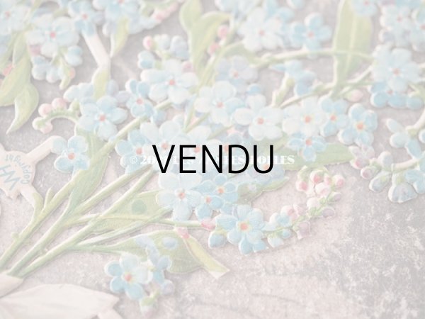 画像4: 1900年代 アンティーク ダイカットクロモ　リボンが結ばれた勿忘草の大きなブーケ　2ピースのセット (4)