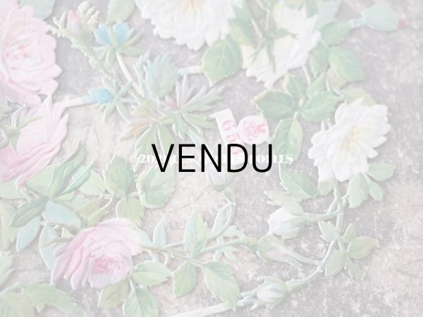 画像5: 1900年代 アンティーク ダイカットクロモ　薔薇のガーランド (5)