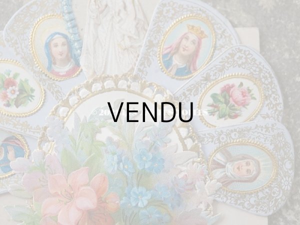 画像4: 1884年 アンティーク  初聖体の立体カニヴェ ファン付きブーケ プルミエール・コミュニオン (4)