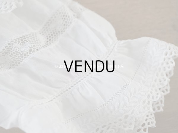 画像6: アンティーク 洗礼式のベビードレス 手刺繍＆手縫い ピンクのリボン付き  (6)