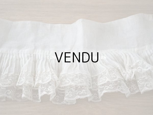 画像11: 【クリスマスセール2021対象外】1900年代 アンティーク 幅広 ドレスの裾  0.85〜0.9m 2段プリーツ入り＆手編みのヴァランシエンヌレース 21cm幅  (11)