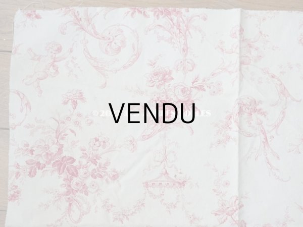 画像5: 1900年代 アンティーク 天使＆薔薇　 コットン製ファブリック  57✗63cm (5)