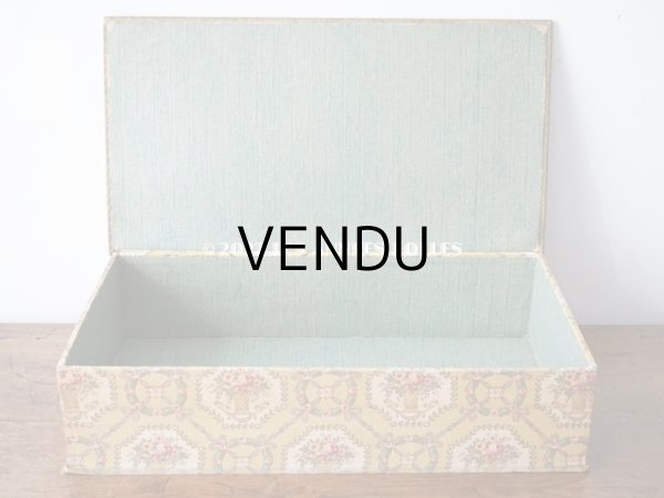 画像8: アンティーク ローズパニエ柄 大きなカルトナージュボックス 48.5×26×12.5cm (8)