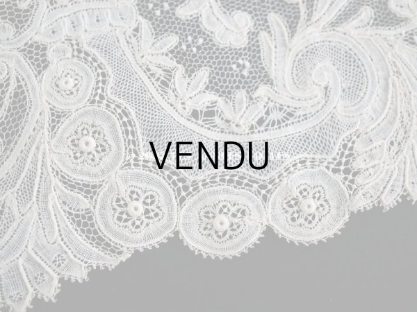 画像10: 19世紀　アンティーク レース　ポワン・ダングルテールのボーダー　花模様 45cm  幅12cm (10)
