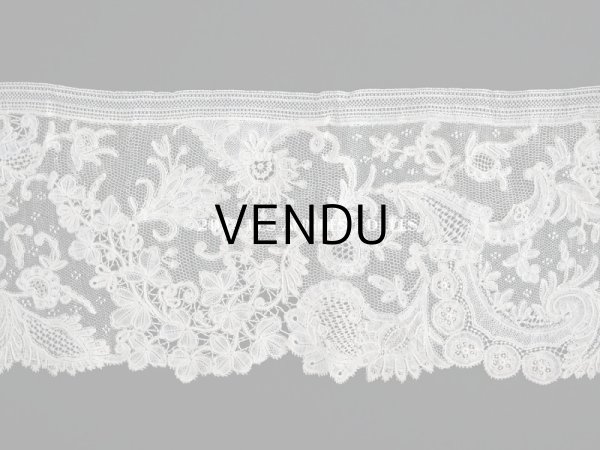画像3: 19世紀　アンティーク レース　ポワン・ダングルテールのボーダー　花模様 45cm  幅12cm (3)