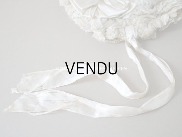 画像19: アンティーク ベビー用　ボネ　シルク製フリル生地＆シルク製サテンリボン (19)