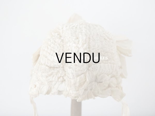 画像4: アンティーク ベビー用　ボネ　シルク製フリル生地＆シルク製サテンリボン (4)