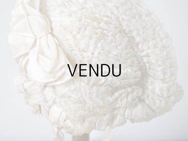 画像13: アンティーク ベビー用　ボネ　シルク製フリル生地＆シルク製サテンリボン (13)