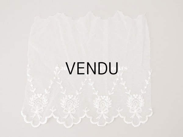 画像6: アンティーク リボン柄の刺繍入り 幅広チュールレース 幅26.5cm (6)