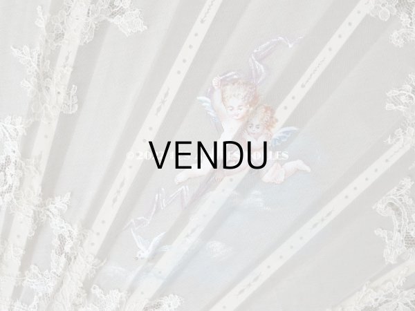 画像8: 1900年代 アンティーク  箱入り　天使の大きなファン シャンティイレース＆マザーオブパール (8)