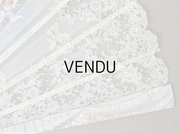 画像11: 1900年代 アンティーク  箱入り　天使の大きなファン シャンティイレース＆マザーオブパール (11)
