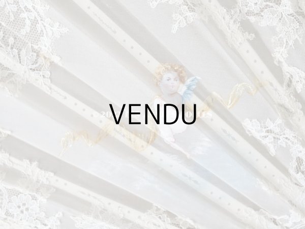 画像5: 1900年代 アンティーク  箱入り　天使の大きなファン シャンティイレース＆マザーオブパール (5)