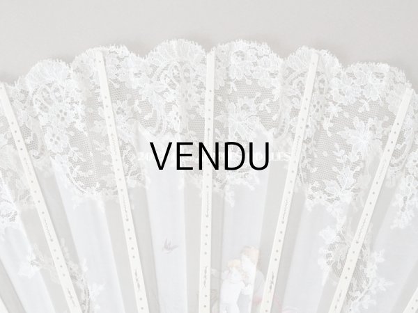 画像13: 1900年代 アンティーク  箱入り　天使の大きなファン シャンティイレース＆マザーオブパール (13)