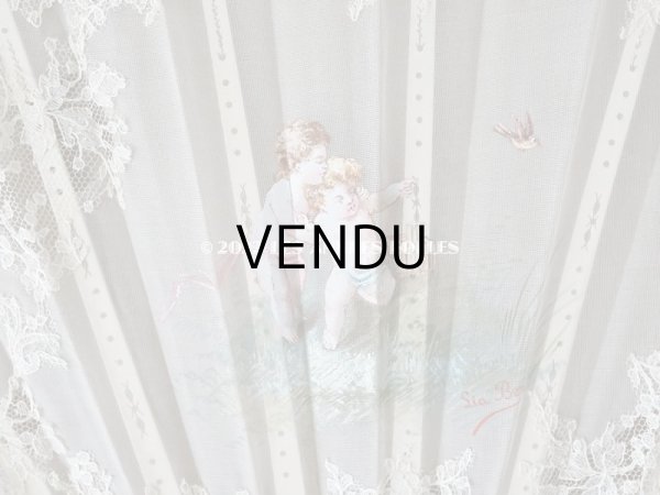 画像7: 1900年代 アンティーク  箱入り　天使の大きなファン シャンティイレース＆マザーオブパール (7)