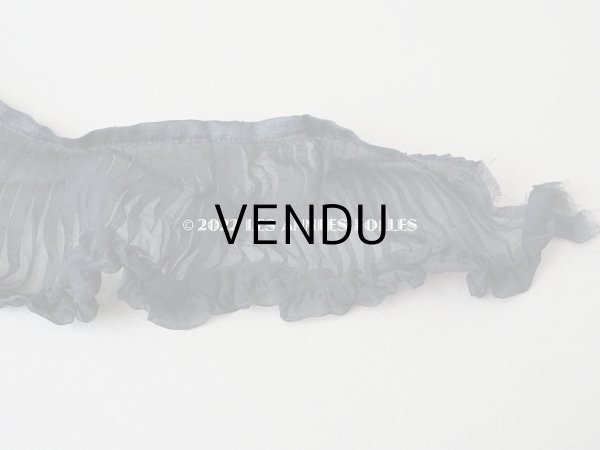 画像6: アンティーク  シルクオーガンジー　プリーツ&フリルリボン 黒 7cm幅   (6)