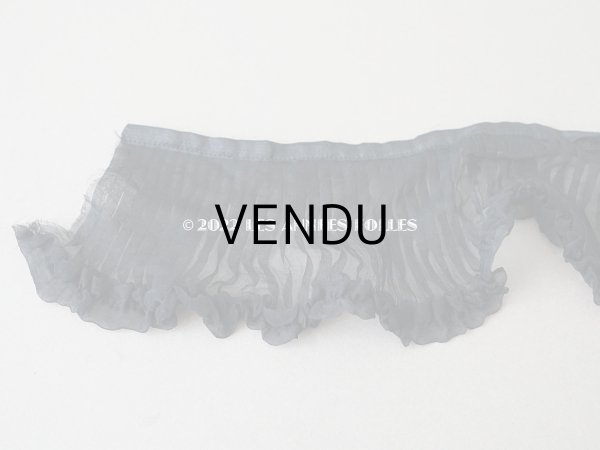 画像5: アンティーク  シルクオーガンジー　プリーツ&フリルリボン 黒 7cm幅   (5)