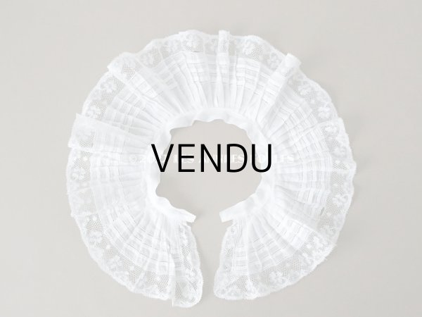 画像4: アンティーク  幅広プリーツの付け襟 レースの縁取り (4)