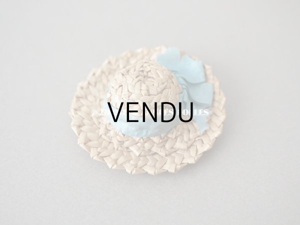 画像3: アンティーク ミニョネット用 とても小さなストローハット ブルーのシルクリボン ドール用 (3)