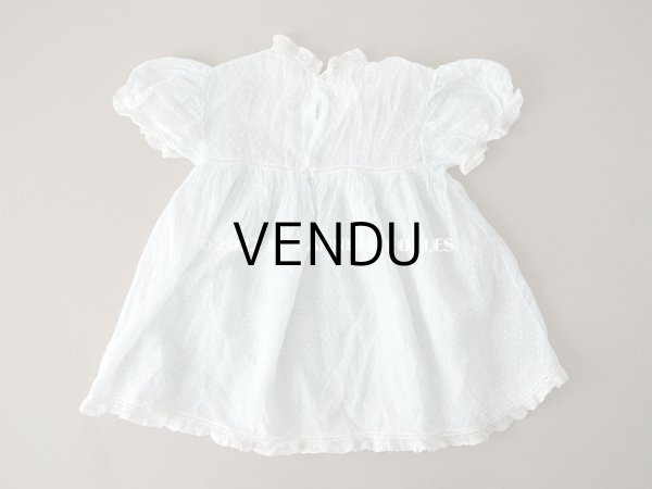 画像8: アンティーク ドット刺繍入り パウダーブルーのファブリック ベビードレス  (8)